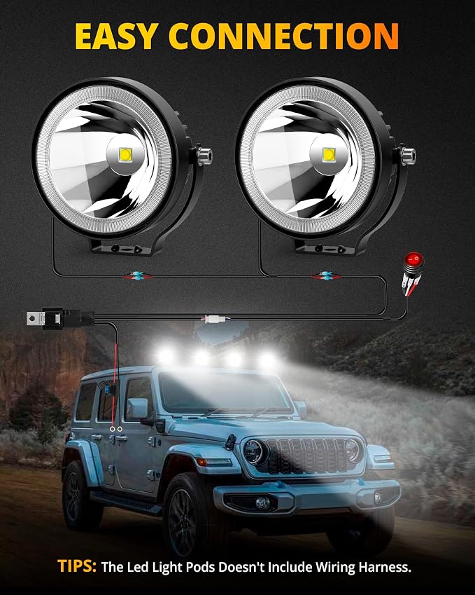 NAOEVO 4 Inch Round LED Pod Lights, 60W 6000LM LED Spot Off Road/Driving/Fog - Image 7