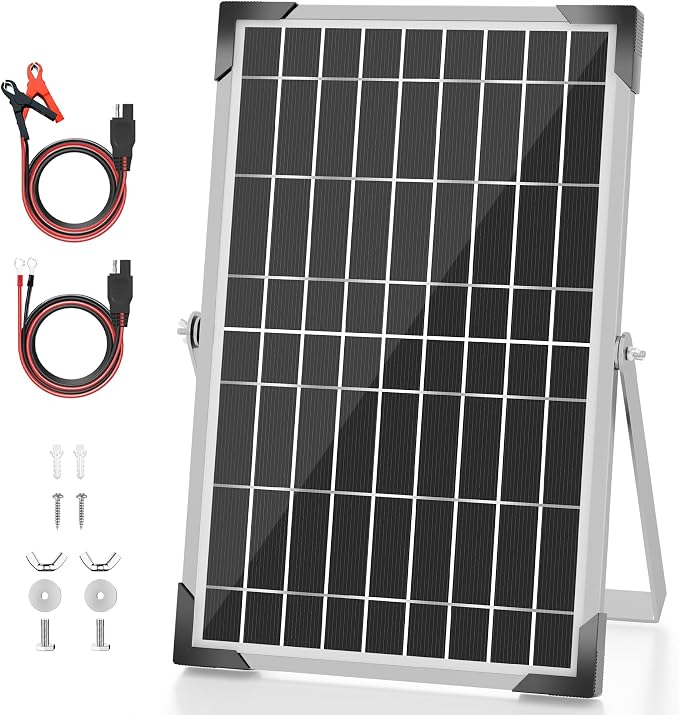 Solar Battery Trickle Charger: 10 Watt 12V Solar Panel Maintainer by Voltset