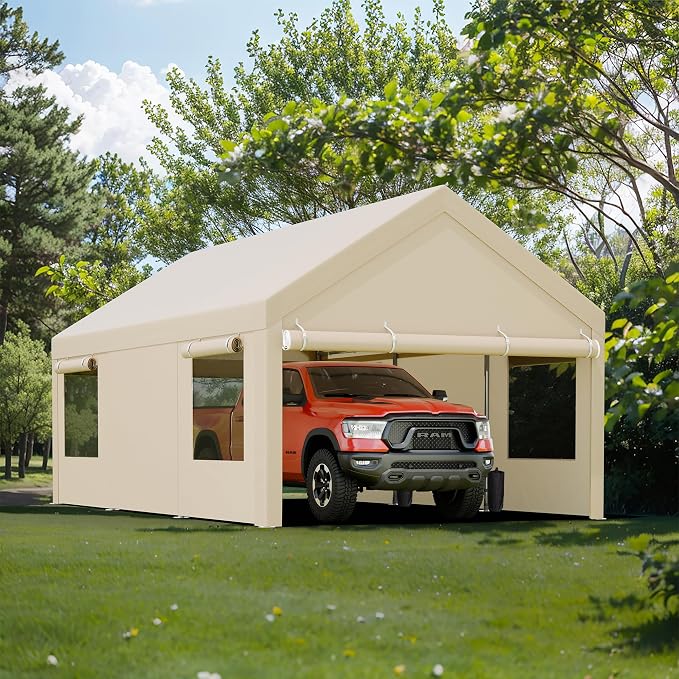 JY QAQA Carport, 10x20 FT Heavy Duty Carport Reinforced Steel Poles - Image 3