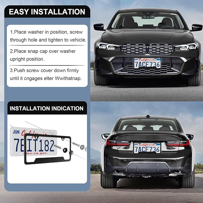 LivTee Carbon Fiber License Plate Frames, 2 Holes Stainless Steel License Plate - Image 5