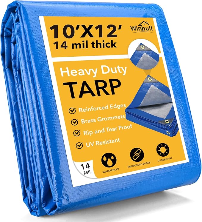 Tarp 10x12 Feet 14 Mil Heavy Duty Waterproof Tarp, Large Multipurpose Cover by Winpull