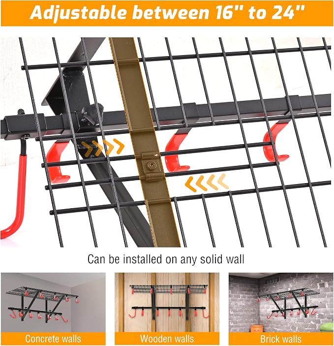 PLKOW Garage Wall Shelving 4-Pack Includes Bike Hooks, Sturdy Adjustable Garage - Image 4
