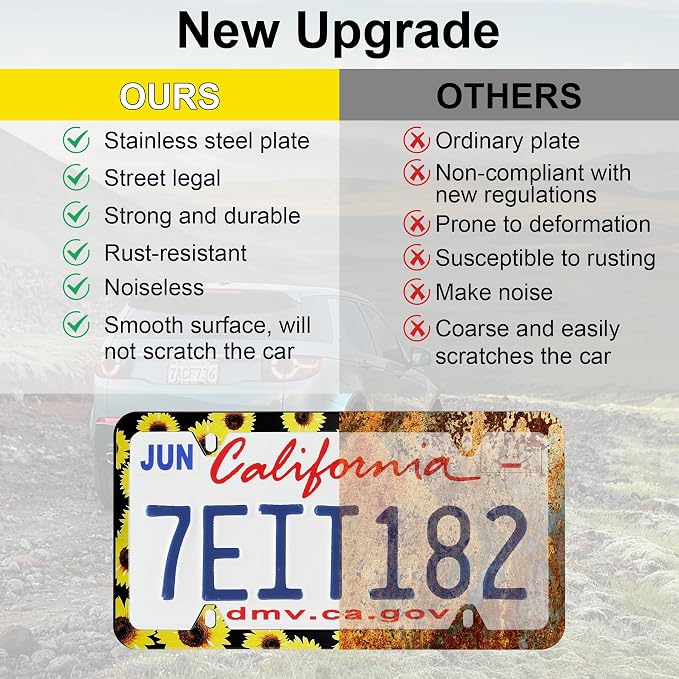 LivTee Flower License Plate Frames, 4 Holes Stainless Steel License Plate Covers - Image 6