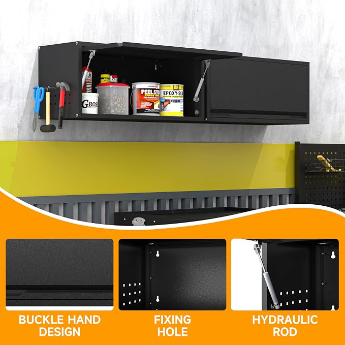Metal Garage Wall Cabinet with Doors Side with Holes, Wall Mounted Metal - Image 5