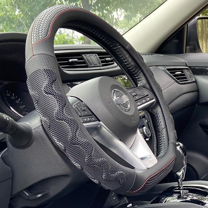 PINCTROT D Shaped 14.5-15 Inch Steering Wheel Cover Great Grip by PINCTROT