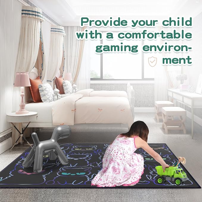 Black Play Cat Rug for Playroom for Boys Girls 59"x39" Funny Cute Cat Cartoon - Image 4