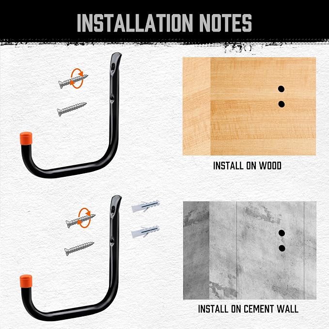 HORUSDY 6 Pack Garage Hooks, 8 inch Utility Hooks, Garage Hooks Heavy Duty Wall - Image 4