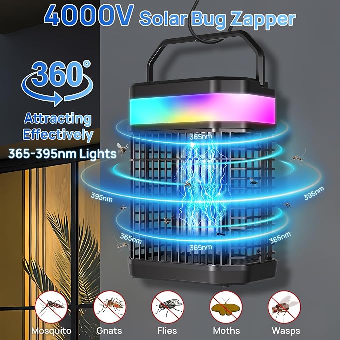 Solar Bug Zapper Outdoor 4000V Mosquito Zapper Solar 2IN1 Bug Repellent Outdoor - Image 2