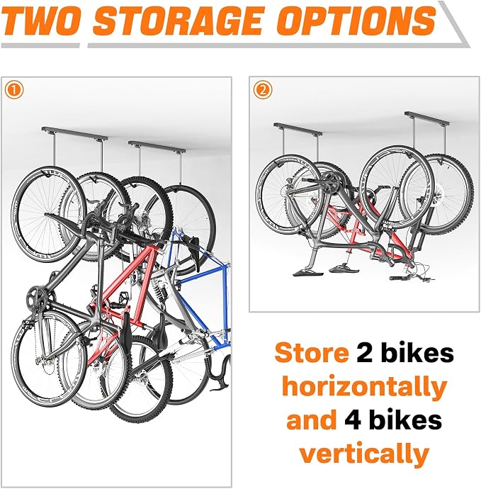 TORACK Overhead Bike Rack for Garage, Ceiling-Mounted Bicycle Storage Hooks for - Image 5