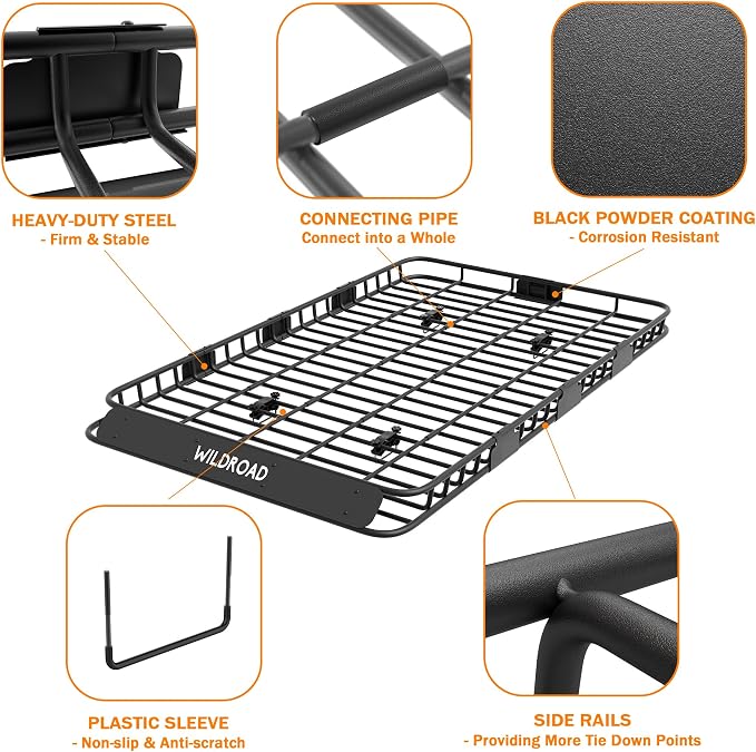 Wildroad Roof Rack Cargo Basket, Upgraded 4” Fence Wide Car Roof Basket - Image 3