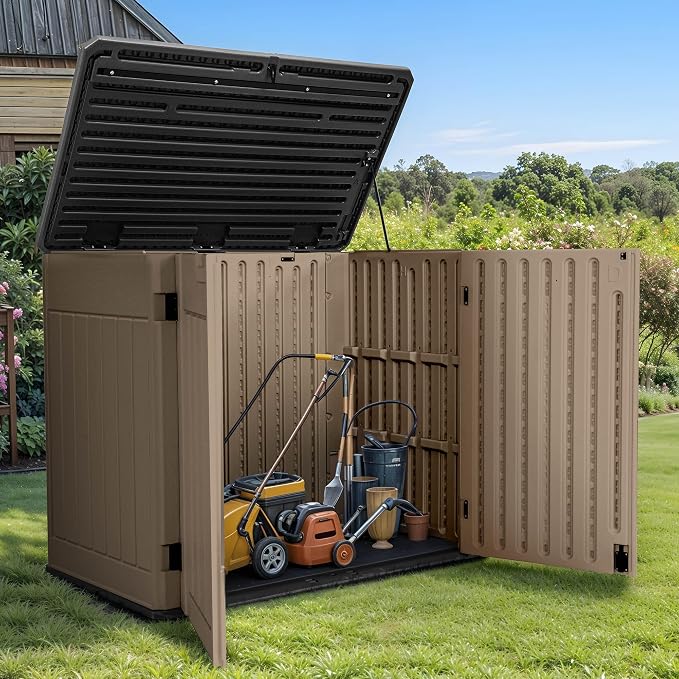 GOOBED 4.5x4ft Outdoor Horizontal Resin Storage Shed, 47 cuft Large Waterproof - Image 2