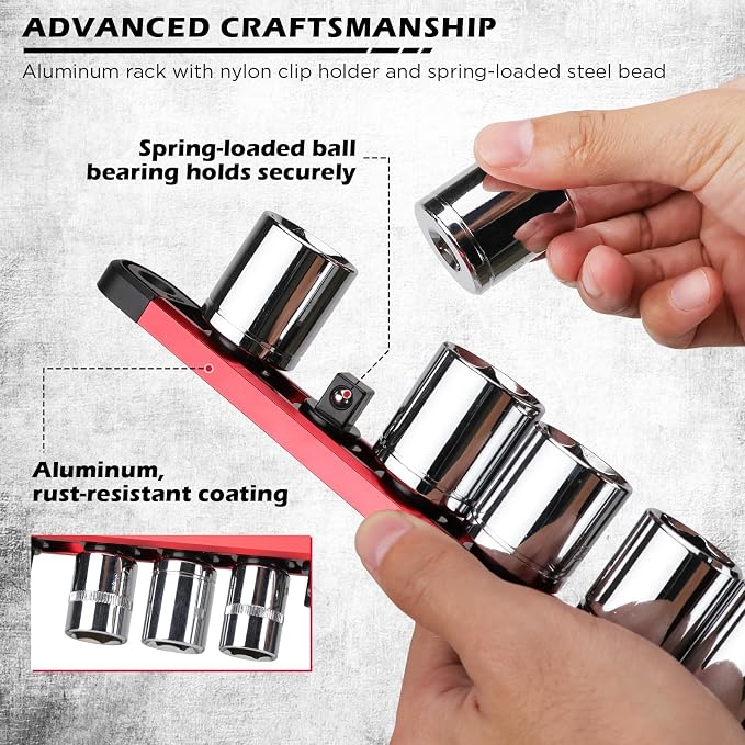 18-Piece Magnetic Socket Holder Organizer Set, Heavy Duty 1/2, 1/4-Inch Socket - Image 5