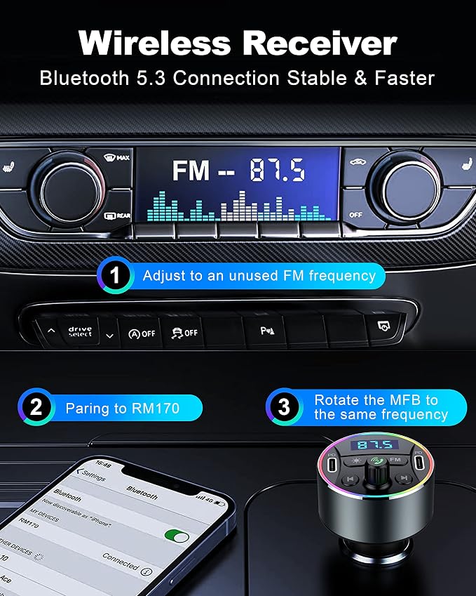 Dual PD 40W Type-C USB Car Charger Bluetooth Car Adapter Bluetooth 5.3 FM - Image 6