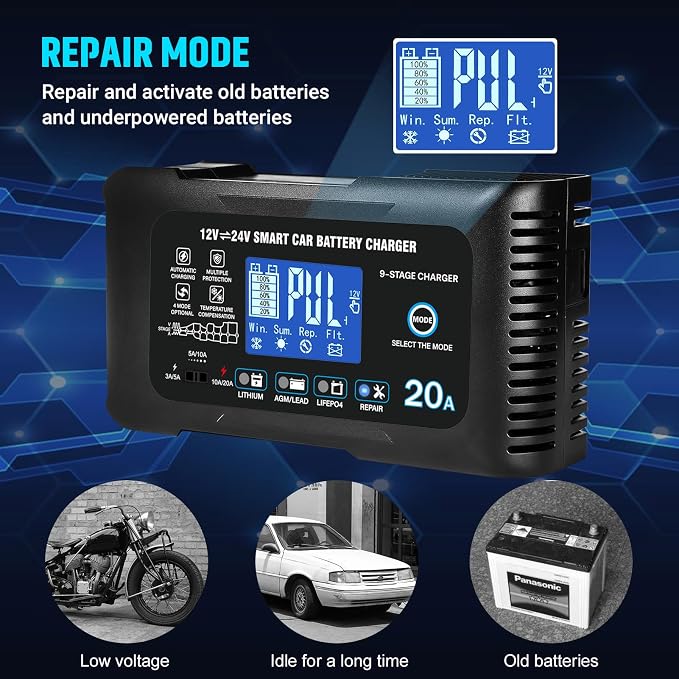Battery Charger 0-20A 12V/24V Lithium LiFePO4 Lead Acid Fully Automatic - Image 6