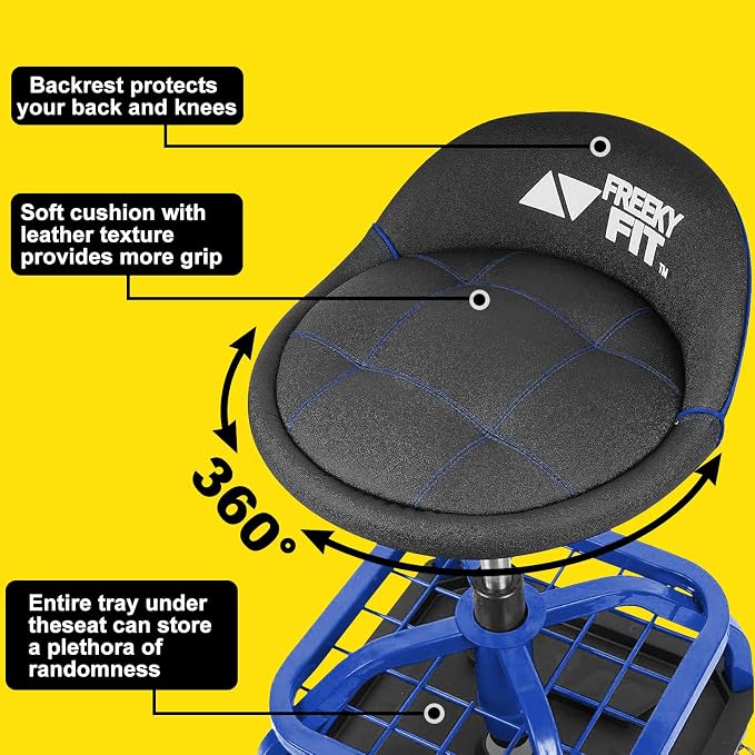 Rolling Stool with Blue Wheels, Heavy Duty Garage Work Mechanic Rolling Shop - Image 4