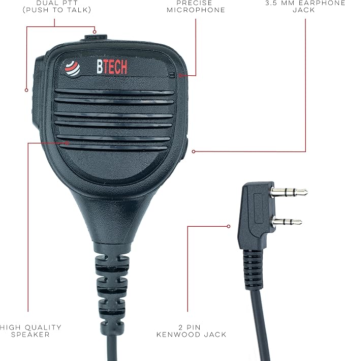 BTECH QHM22D Dual Push-to-Talk Speaker Mic, Platinum Series IP54 Rainproof - Image 7