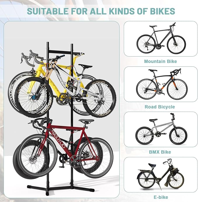 Urban Deco 2-4 Bike Storage Rack Garage Max154lbs, Freestanding Indoor Bike Rack - Image 7