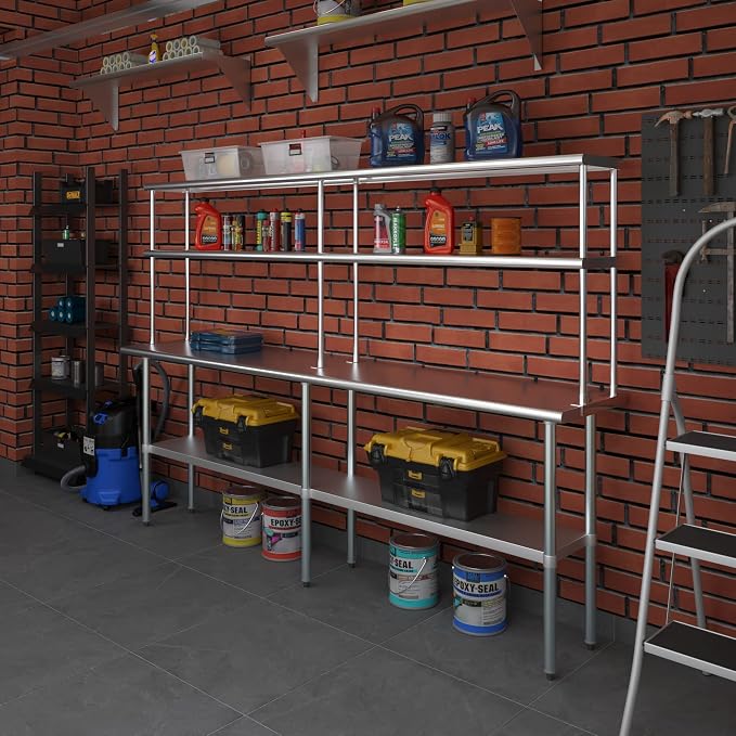 Amgood Stainless Steel Work Table Double Tier Overshelf | Metal Kitchen Prep - Image 7