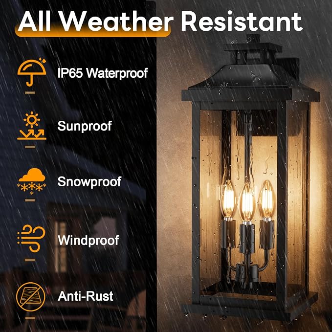 20" Large Outdoor Light Fixtures 3-Light 2 Pack, Exterior Wall Sconce Lanterns - Image 3