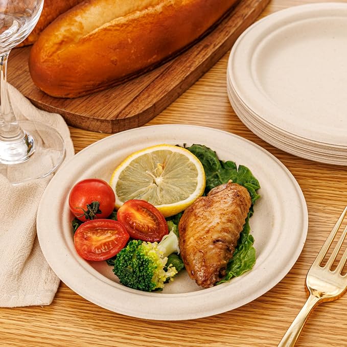 WELLIFE 100% Compostable Paper Plates 7 Inch, Biodegradable Bagasse, - Image 6