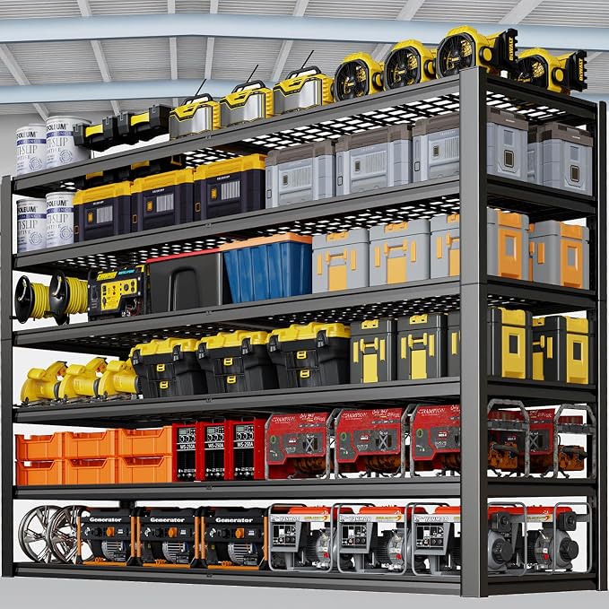 67" W Garage Shelving Heavy Duty, Adjustable 6 Tier Metal Shelves, Commercial by PMKES