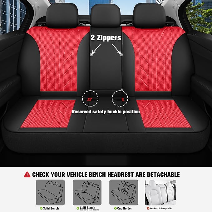 CAROMOP Luxury Faux Leather&Fabric Car Seat Covers Full Set - Image 3