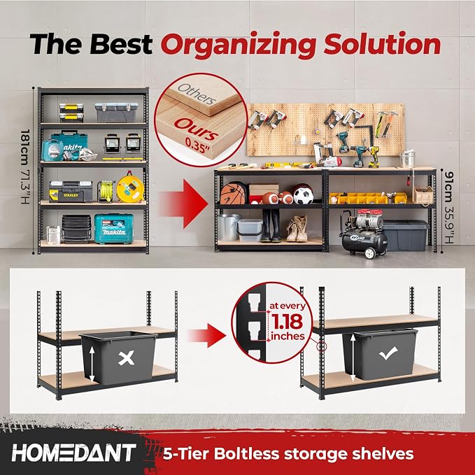 HOMEDANT 5 Tier Laminated Boltless Heavy Duty Garage Storage Adjustable Wide - Image 3