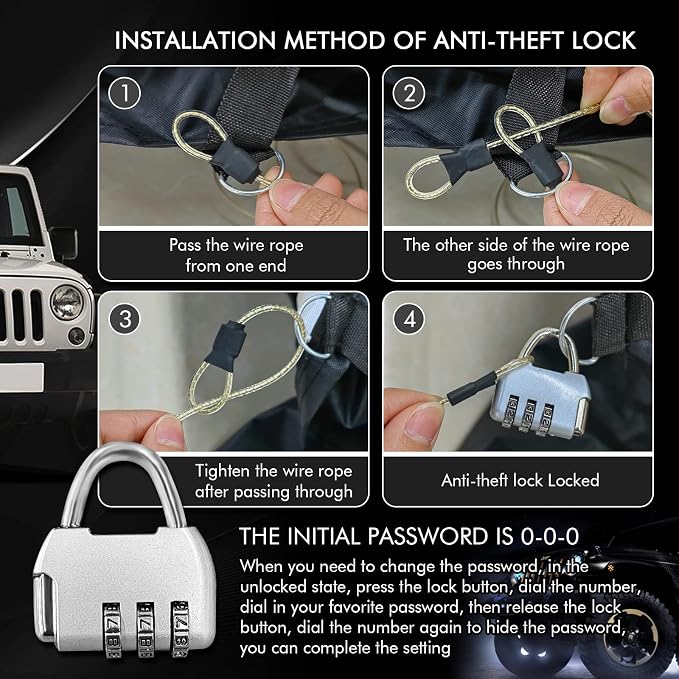 for 1987-2006 Jeep Wrangler 2 Doors 420D Cover Outdoor Waterproof UV Protection - Image 6