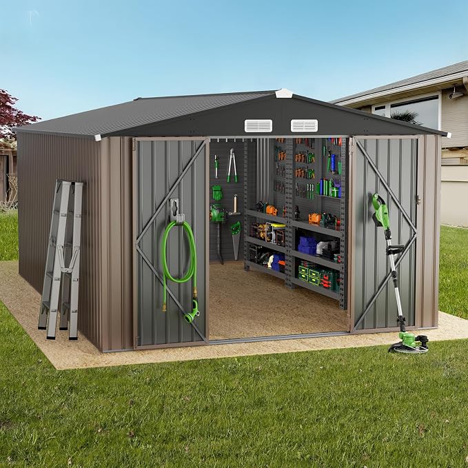 GVDV 10x14 FT Outdoor Metal Storage Shed, Durable Garden Shed - Image 8