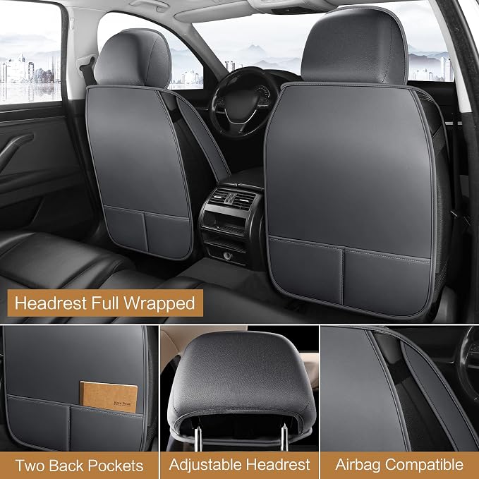 Pariitadin Leather Car Seat Covers Front Pair, Waterproof Breathable Faux - Image 3