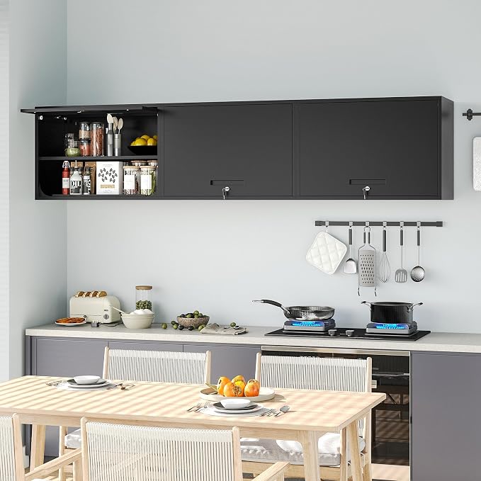 Metal Wall Cabinet with Locking Door and Shelf, Hanging Garage Cabinets with - Image 6