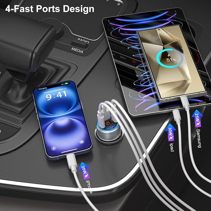 Car Charger USB C, 65W Multi Port Dual 12V Cigarette Lighter USB Car Charger - Image 3