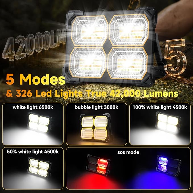 500W Led Work Light Rechargeable, 42000MAh Solar Portable Light, 42000LM - Image 2