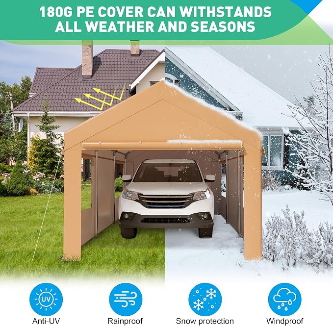 10X20 Ft Heavy Duty Carport Canopy, Portable Garage, Car Tents, Reinforced - Image 4