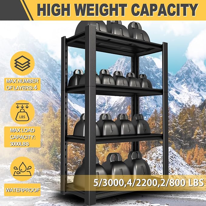 60" H x 40" W x 20" D 4-Tier Heavy Duty Garage Shelving Unit, 2000 LBS Capacity - Image 5