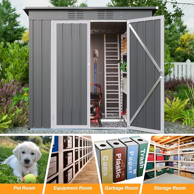 6' x 4' Outdoor Metal Storage Shed, Galvanized Steel Tool Garden Shed, - Image 5