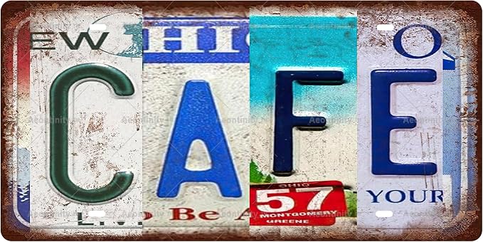 CAFE Vintage Metal Tin Sign License Plate Bar Cafe Garage Cave Home Room Wall by Unknown