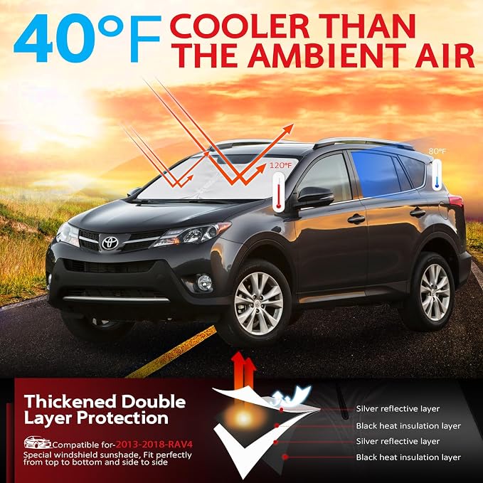 KAYZT Windshield Sun Shade for Toyota RAV4 2013-2018 RAV-4 Foldable Sunshade - Image 6