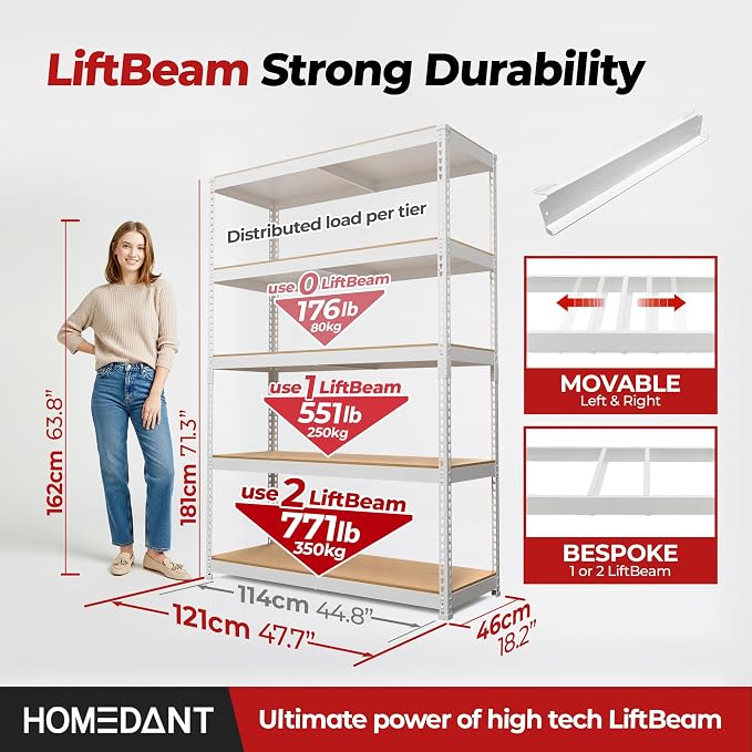 HOMEDANT White 5 Tier Laminated Boltless Heavy Duty Garage Storage Adjustable - Image 2