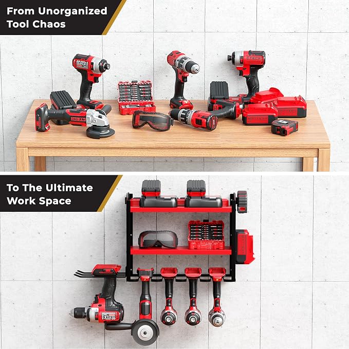 Power Tool Organizer-6 Drill Holder Wall Mount, 3 Tier Heavy-Duty Hand Tool - Image 7
