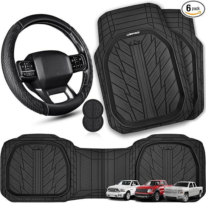 CAR PASS Rubber Leather Steering Wheel Cover Large-Size 15.5-16 Inches Fit by CARPASS
