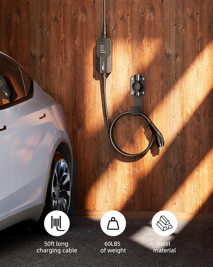 EV Charger Holder, with 180° Rotation Nozzle Dock, Metal J-Hook - Image 5