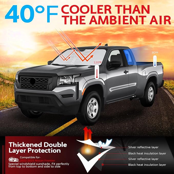 KAYZT Windshield Sun Shade for 2022-2025 2026 Nissan Frontier Foldable Sunshade - Image 2