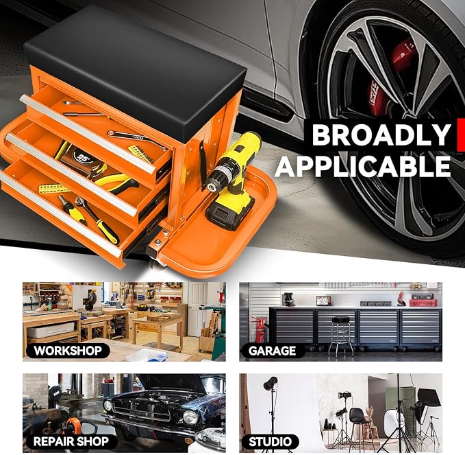 Auto Dynasty 3-Drawer Mechanic Rolling Seat, 350 LBS Capacity Roller Garage - Image 5
