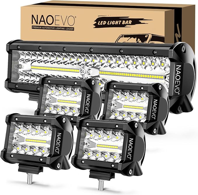 NAOEVO 12 Inch LED Light Bar and 4PCS 4 Inch LED Pod Lights, 54000LM LED by NAOEVO