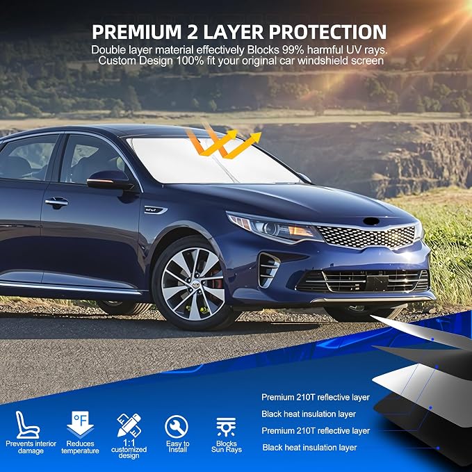 Windshield Sun Shade for Kia Optima 2016-2020 Foldable Sunshade Custom Fit - Image 3