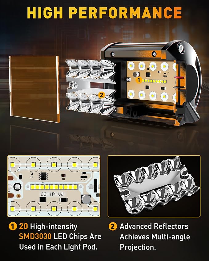 NAOEVO 4 Inch LED Pod Lights, Spot Flood Amber LED Fog/Driving/Off Road Lights - Image 3