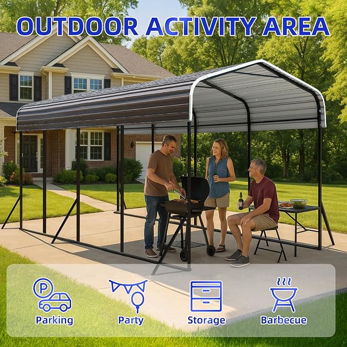 12x20 Metal Carport with Base Fixings Heavy Duty Garage Outdoor Chrome Plated - Image 9