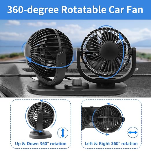 12V Car Fans Cooling Air Fan Powerful Dashboard Electric Dual Car Fan Cigarette - Image 2