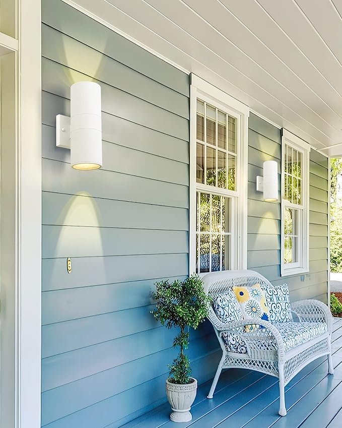 Ken & Ricky White Outdoor Wall Sconce, Outside Up and Down Wall Lights - Image 5